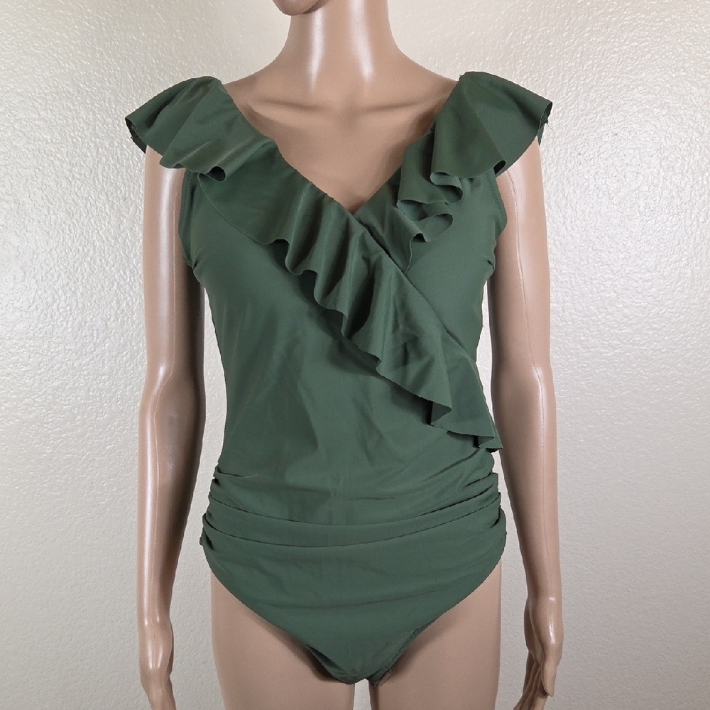 Blooming Jelly Olive Ruffled 1 Piece Swimsuit